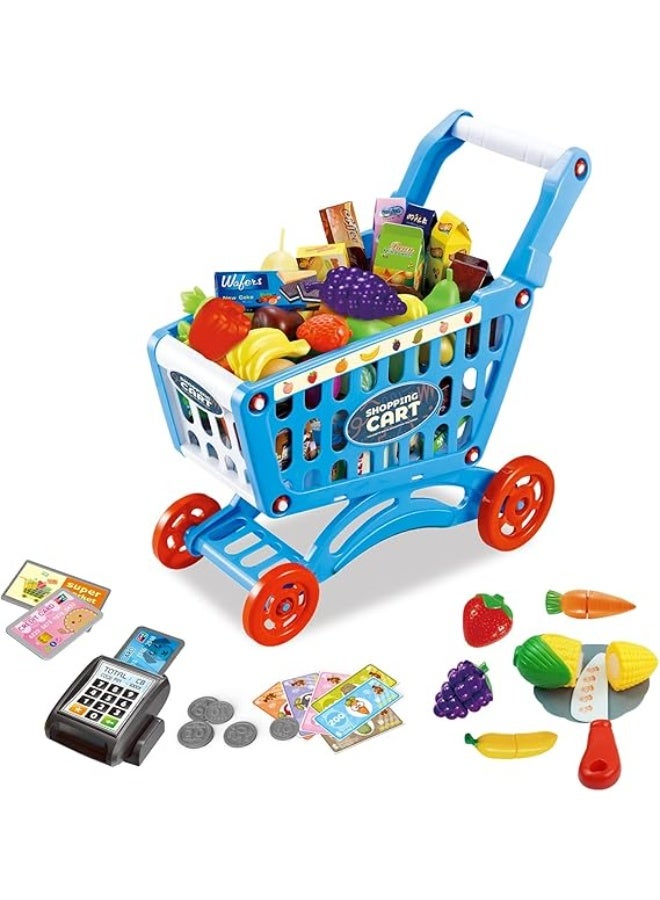 ، مجموعة ملحقات عربة التسوق مكونة من 64 قطعة، مجموعة لعب عربة تسوق كبيرة الحجم، لعبة تعليمية هدية للأطفال من عمر 3 سنوات فما فوق، بنين وبنات (متعددة الألوان) - Image 1